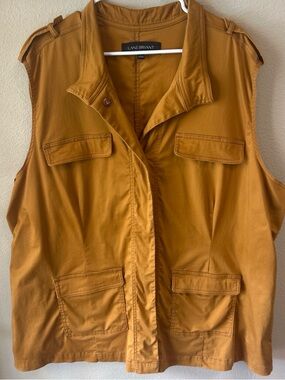 Lane Bryant Mustard Utility Vest with Front Pockets Button Snaps